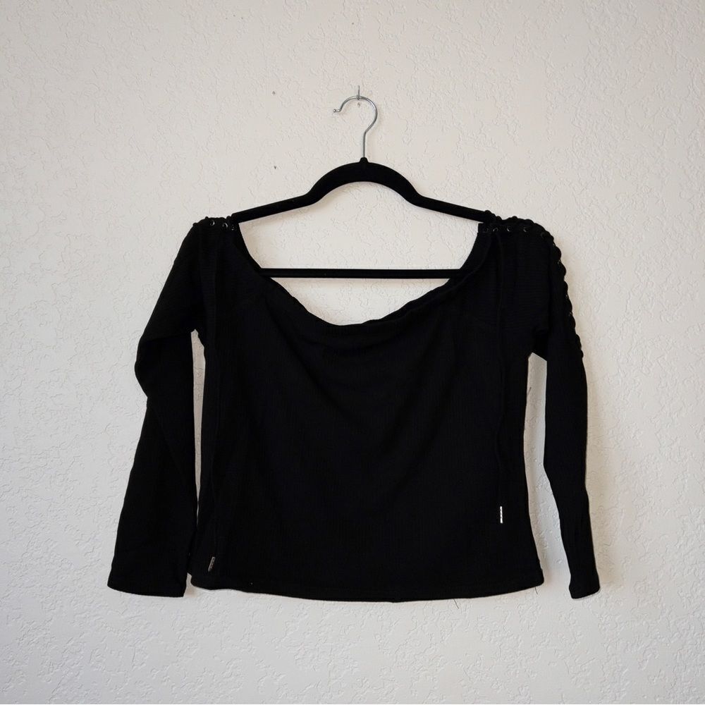 NWT Soncy Black Lace Up Tie‎ Shoulder Top Size 0 (12)